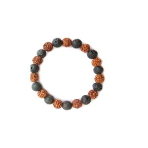 Lava Rock Beads Volcanic Beads & Rudraksha 8 mm Stretch Bracelet