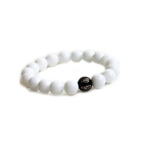  White Agate Om Mani Padme Hum Engraved Bead Stretch Bracelet 