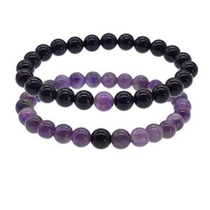 Pair of Black Onyx and Amethyst 8 mm Stretch 8 mm Bracelet
