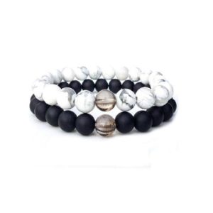  Pair of Black Onyx Smoky Quartz & Howlite Crystal Stretch Bracelet