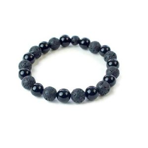Black Onyx & Lava Roack Beads Volcanic Beads 8 mm Stretch Bracelet