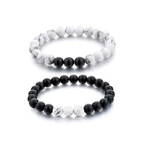  Howlite & Matte Finish Black Onyx 8 mm Stretch Bracelet