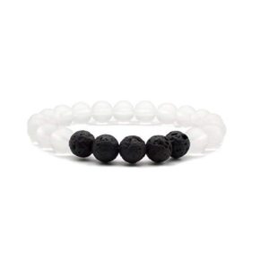 Clear Quartz and Lava Rock Beads Volcanic Beads 8 mm Stretch Bracelet
