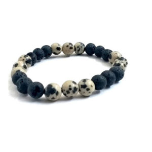  Dalmation Jasper& Lava Rock Beads (Volcanic Beads) 8 mm Stretch Bracelet