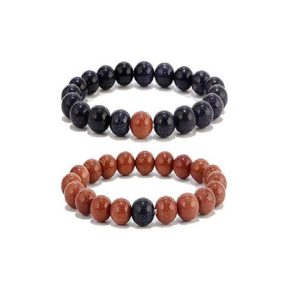  Pair of Red & Blue Gold Sand Stone 8 MM Stretch Bracelet