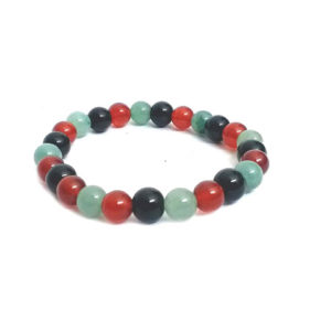GREEN AVENTURINE, BLACK ONYX & CARNILIAN STRETCH 8 MM BRACELET