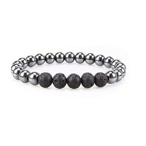 Natural Hematite Crystal & Lava Rock Beads 8 mm Stretch Bracelet
