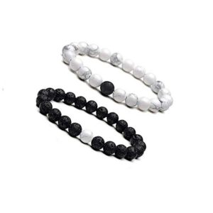  Howlite & Lava Rock Beads Volcanic Beads 8 mm Stretch Bracelet