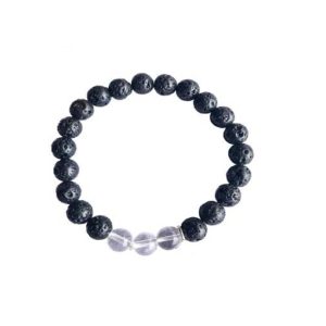  Lava Rock Beads Volcanic Beads & Clear Quartz 8 mm Stretch Bracelet