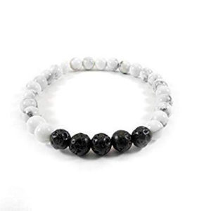 Howlite Crystal Stone & Lava Rock Beads 8 mm Stretch Bracelet
