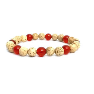 Tibetan Auspecious Lotus Seed & Carnelian Crystal Power 8 mm Stretch Bracelet,
