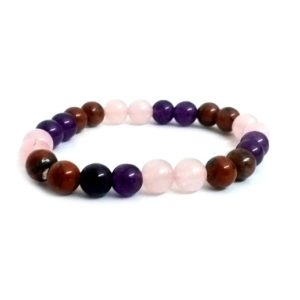 Red Jasper Amethyst and Rose Quart Crystal 8 mm Stretch Bracelet
