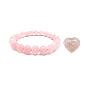 Rose Quartz 8 mm Stretch Bracelet with 30 mm Small Rose Quartz Heart