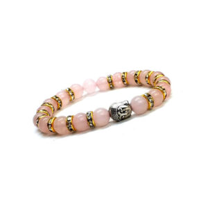 Rose Quartz Crystal Zircon Finished Buddha Powered Stretch 8 mm Bracelet Men And Women