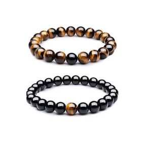  Pair of Tiger Eye & Black Onyx 8 mm Bracelet