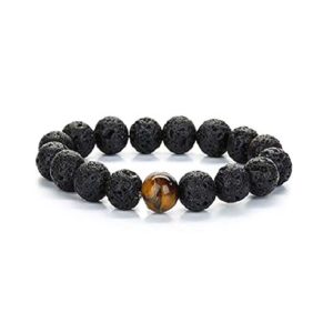 Tiger Eye Crystal & Lava Rock Beads Volcanic Beads 8 mm Stretch Bracelet