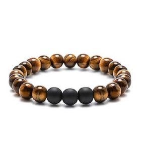  Tiger Eye Crystal & Matte Finish Black Onyx 8 mm Stretch Bracelet