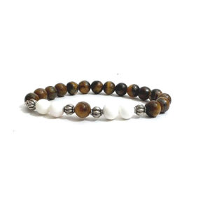 Tiger Eye & White Agate Stretch 8 mm Bracelet
