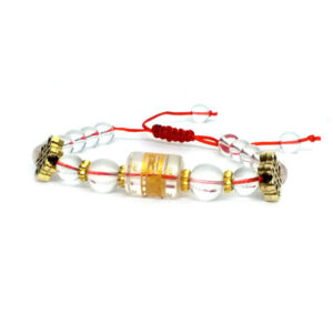 Tibetan Auspicious Buddhist Om Mani Padme Hum Engraved Mystique Knot 8 mm Adjustable White Lucky Charm Bracelet
