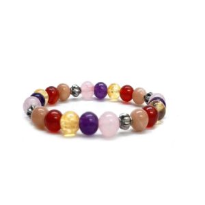 Real Citrine Rose Quartz Amethyst Carnilian & Peach Moon Stone Stretch Bracelet