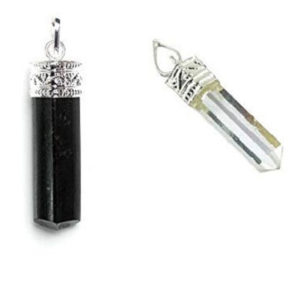 Black Tourmaline & Clear quartz pencil Pendant Set