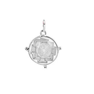 Shree Yantra Engraved Metal Oval Sphatik Pendant 