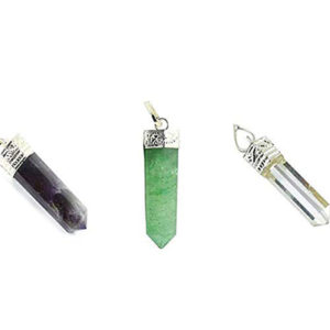 Green Aventurine Tiger Eye & Amethyst Pencil Pendant