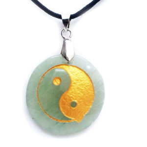 Green Aventurine Crystal Yin Yang Symbol Engraved Pendant