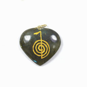 Labradorite cho ku ray Symbol Engraved Heart Shaped Pendant
