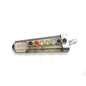 Smoky Quartz Seven Chakra Flat Pendant