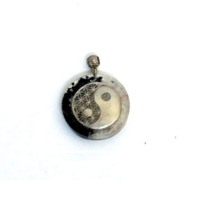 Fengshui Yin Yang Symbol Black Tourmaline and Selenite Orgone Pendant