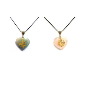 Natural Green Aventurine And Rose Quartz Reiki Cho Ku Rei Power Symbol Engraved Pendant For Men And Women