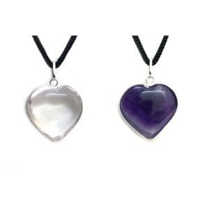 Natural Clear Quartz And Amethyst Heart Shaped Pendant Set For Men & Women