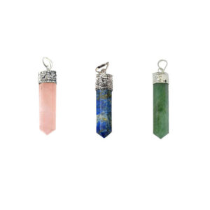 Natural Lapis Lazuli Rose Quartz Green Aventurine Crystals Pencil Shaped Pendants for Men and Women