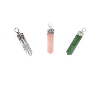 Natural Clear Quartz Rose Quartz Green Aventurine Crystals Pencil Shaped Pendants for Men and Women