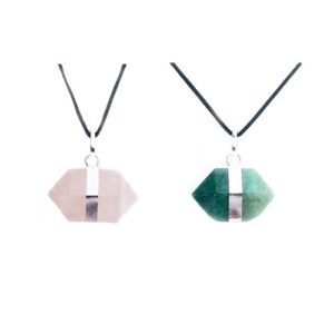 Natural Rose Quartz and Green Aventurine Double Point Crystal Pendant for Men and Women