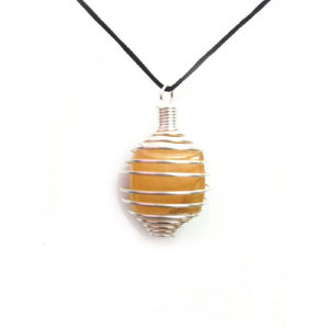 Natural Yellow Aventurine Tumbled Wire Wraped Cage Pendant for Men and Women