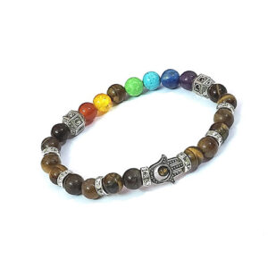 Tiger eye Crystal Hamsa hand chakra Crystals stretch bracelet For Men And Women