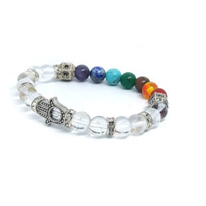 Seven Chakra Crystals All In One Hamsa Hand Protection Stretch Bracelet For Men And Women Reiki healing