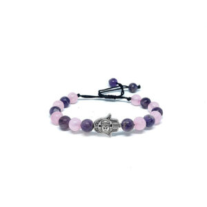 Natural Rose Quartz And Amethyst Crystals Buddha Hand Of God Bracelet For Men And Women
