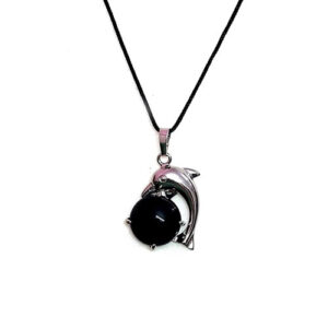Natural Black Obsidian Dolphin Shaped Pendant For Men And Women