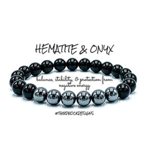 Black Onyx and Hematite Crystals Stretch Bracelet for Men and Women