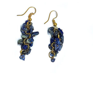 Natural Lapis Lazuli Crystal Gold Plated Tops Jhumka Earring Ear Ring Pair For Women And Girls