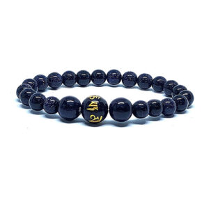 Natural Blue Gold Stone Om Mani Padme Hum Engraved Men & Women Bracelet For Reiki Healing