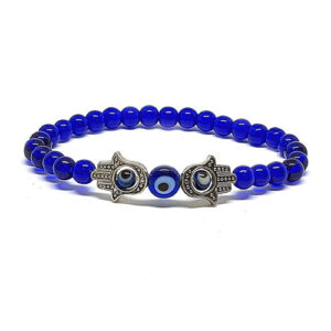 Evil Eye Double Hamsa God Hand Powered Protection Charm Bracelet Stretch Bracelet For Men And Women