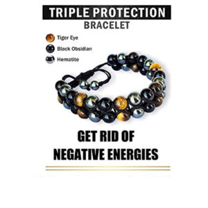 Tiger's Eye Black Onyx Hematite Triple Protection Double Layered Crystal Adjustable Bracelet For Men & Women