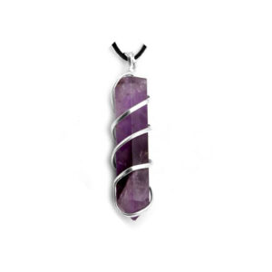 Natural Amethyst Wire Wrapped Pointed Pencil Shaped Crystal Purple Pendant For Men And Women