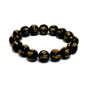 Black Onyx Om Mani Padme Hum Carved Stretch Bracelet 12 Mm Tibetan Charm Bracelet Reiki Healing