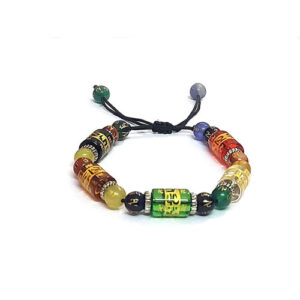 Auspicious Buddhist Tibetan Mantra Om Mani Padme Hum Mantra Engraved Multi Color Charm Bracelet For Men & Women Reiki Healing