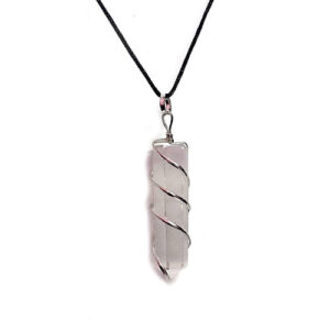Natural White Selenite Crystal Wire Wrap Pencil Pendant For Men And Women